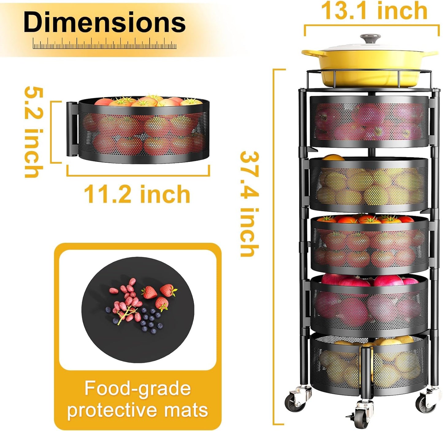 Rolling Basket Rack for Kitchen